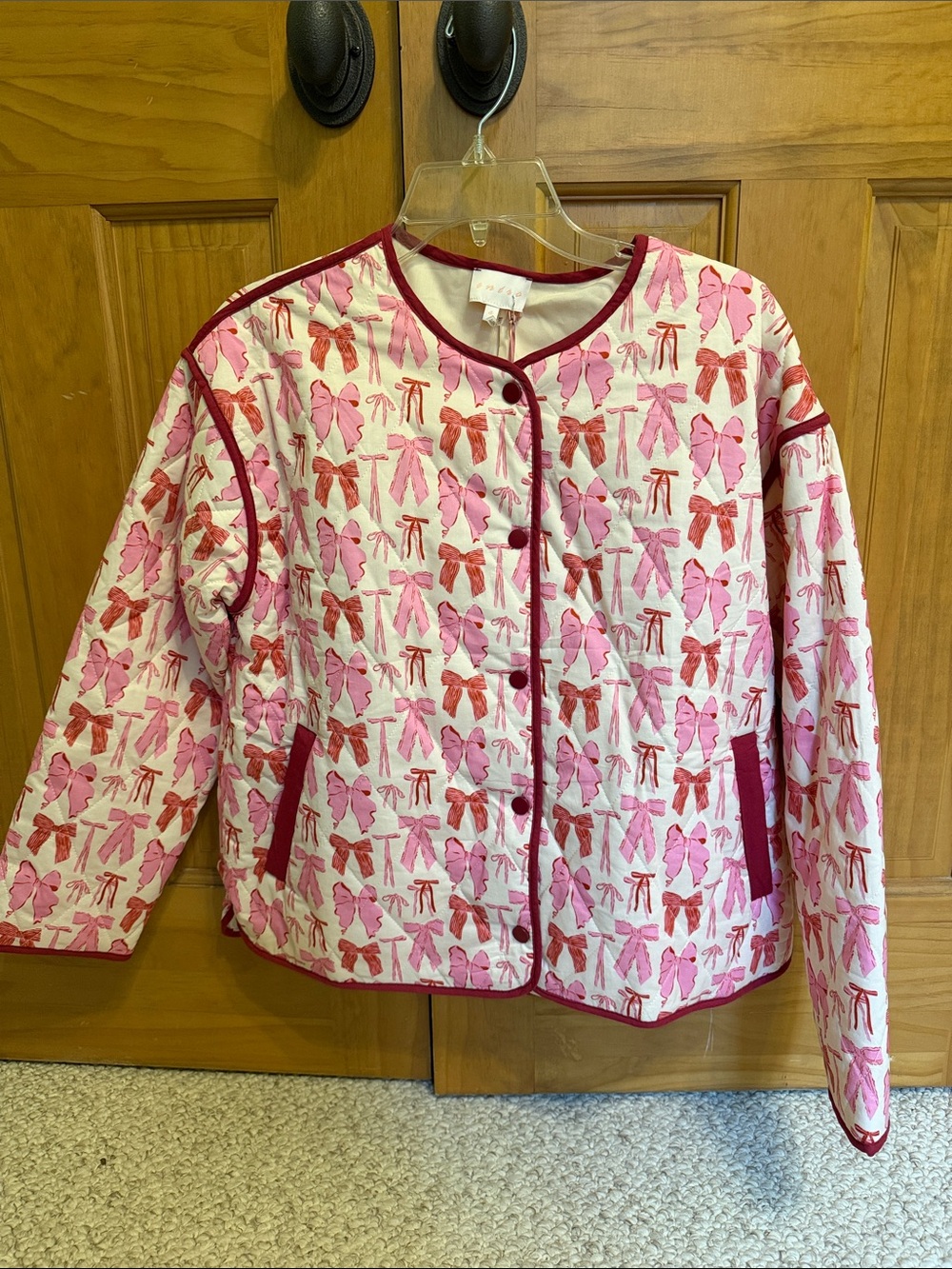 entro Pink and Red Bow-Print Quilted Jacket